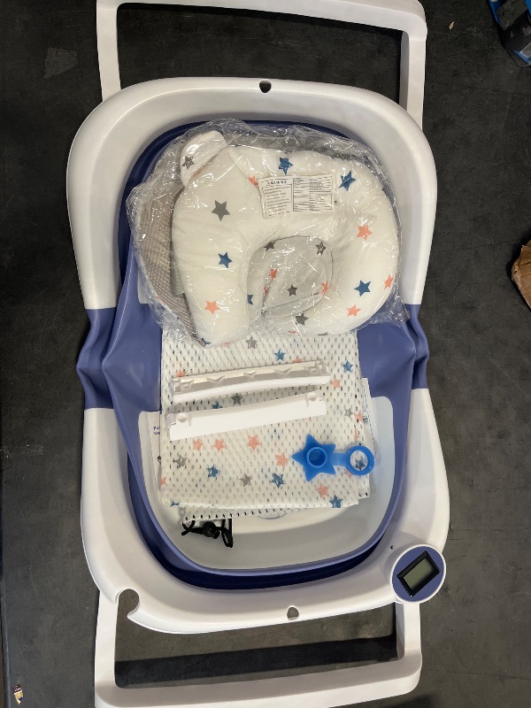Photo 1 of napei Collapsible Baby Bathtub,Baby Bath Tub with Soft Cushion & Thermometer,Baby Bathtub Newborn to Toddler 0-36 Months,Portable Travel Baby Tub