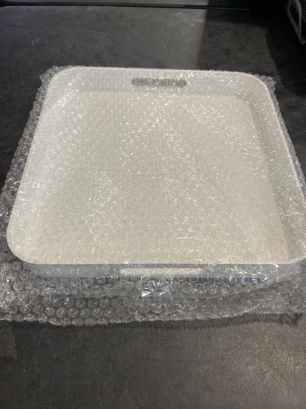 Photo 1 of SforGUVA Square White Decorative Serving Tray with Handles, Versatile Ottoman Tray for Coffee Table, Entertaining, Outdoor Patio, Living Room, 13”*13”*1.6”