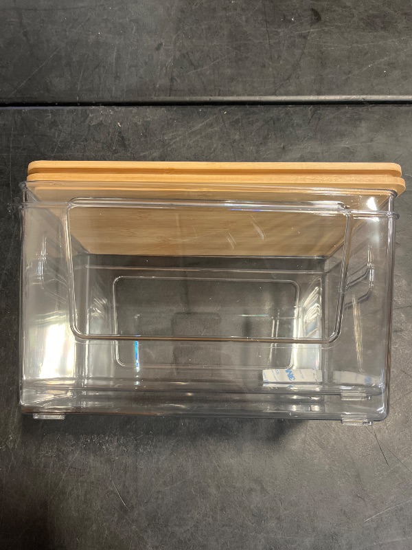 Photo 1 of spospo 2 Pack Trash Bag Holder with Bamboo Lid, Stackable Trashbag Dispenser, Extra Large Garbage Bag Holder for Kitchen Laundry Room Under Sink Organization and Storage