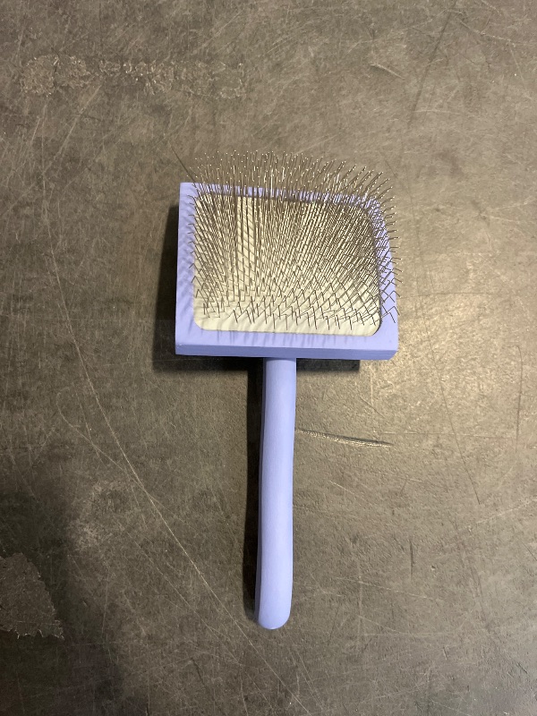 Photo 1 of Slicker Ergonomic Wooden-Handle Long-Pin Brush for Poodles, Goldendoodles & Other Long-Haired Dogs (purple)