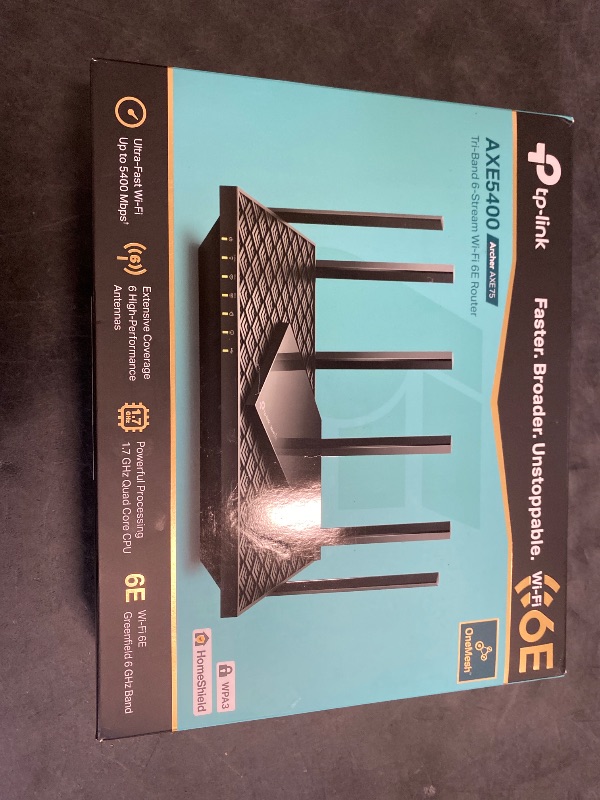 Photo 1 of TP-Link AXE5400 Tri-Band WiFi 6E Router (Archer AXE75)- Gigabit Wireless Internet Router, ax Router for Gaming, VPN Router, OneMesh, WPA3, Black