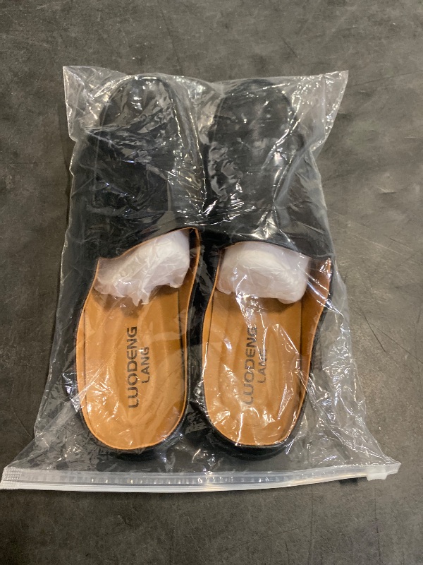 Photo 1 of Size 10.5 - LUODENGLANG Men’s Slip-On Loafers Handmade Leather Slippers Breathable Comfortable Soft Hand Stitched no-heel Casual Shoes For Men Black 45 M 10.5