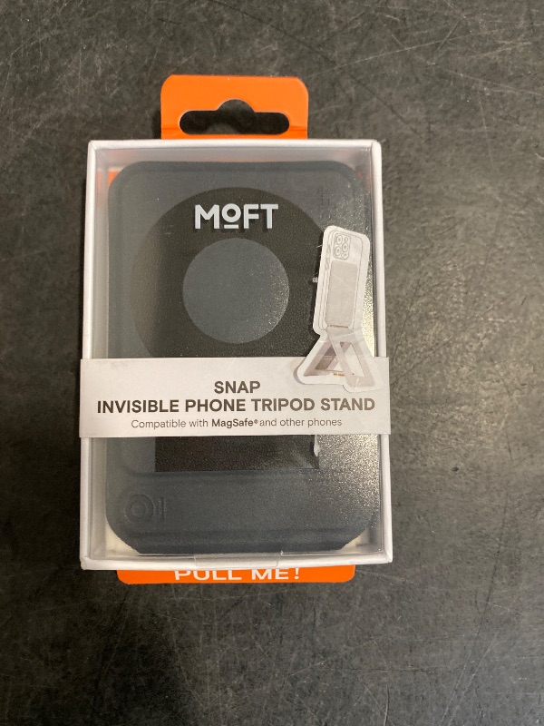 Photo 1 of MOFT Phone Tripod Stand Compatible with iPhone 16/15/14/13/12 Series, Angle Adjustment & Strong Magnets MOVAS Vegan Leather Invisible Selfie Stick Tripod, Jet Black (Without Card Slot)