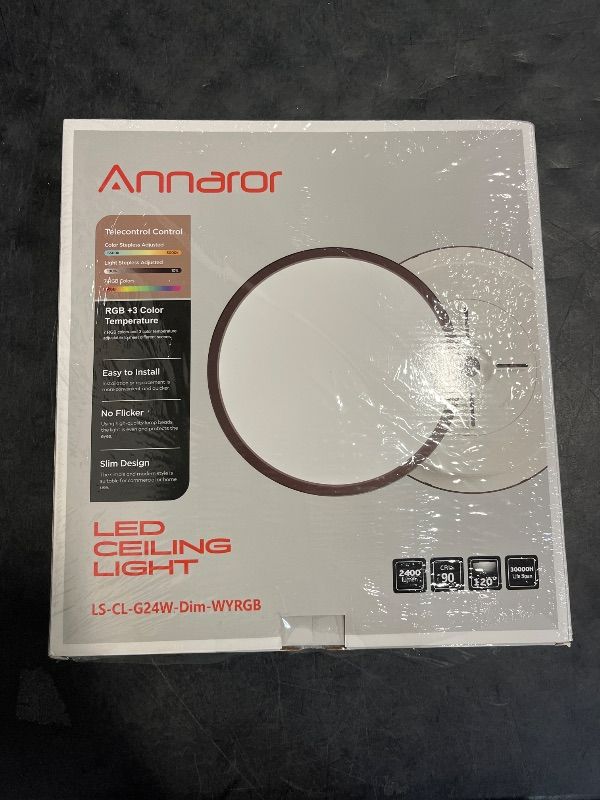 Photo 1 of Annaror RGB Flush Mount LED Round Ceiling Light with Remote, 12-Inch Color Changing Fixture, 3000K-6500K Dimmable, 24W Slim Black Light for Bedroom, Kids room