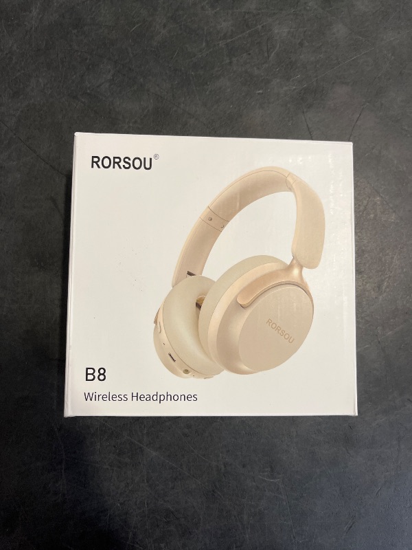 Photo 1 of RORSOU B8 Bluetooth Headphones Over Ear, 6 EQ Music Modes and 50H Playtime Deep Bass Wireless Headphones with Mic, Lightweight Folding HiFi Stereo Headset for iPad/Travel/Tablet/PC/Home Beige White