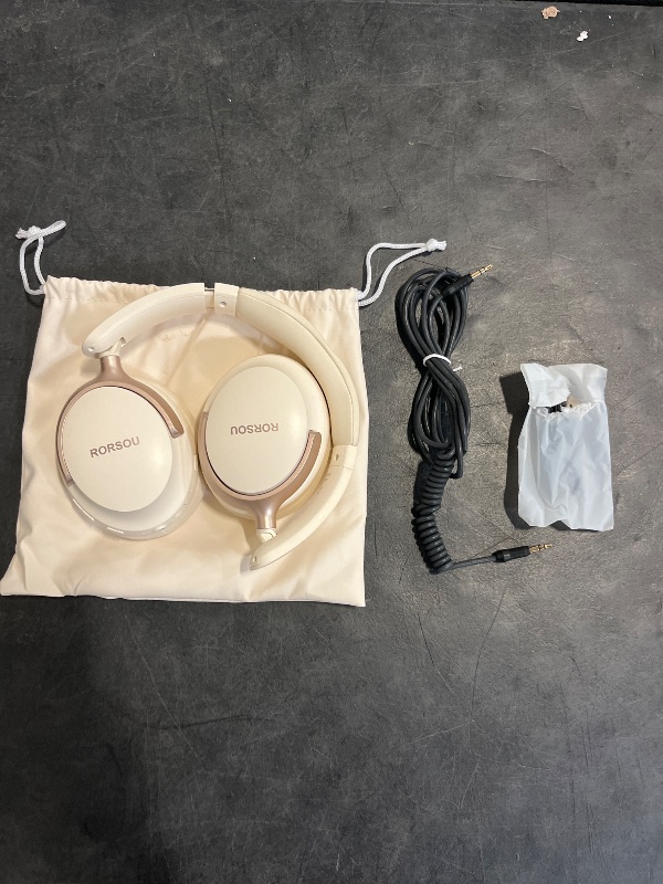 Photo 1 of RORSOU B8 Bluetooth Headphones Over Ear, 6 EQ Music Modes and 50H Playtime Deep Bass Wireless Headphones with Mic, Lightweight Folding HiFi Stereo Headset for iPad/Travel/Tablet/PC/Home Beige White