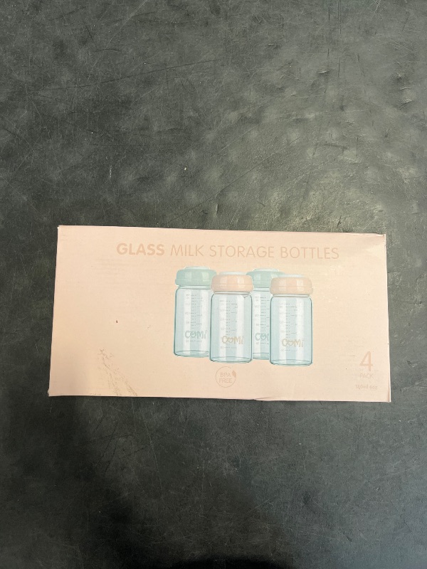 Photo 1 of COMI Wide Neck Glass Breastmilk Collection n Storage Bottle, 4 Packs, 6oz with Screw Ring Sealing Disk; Re-markable Sealing Disc. BPA Free, Fits Breast Pumps & Nipples (2 Gray Lids + 2 Pink Lids)