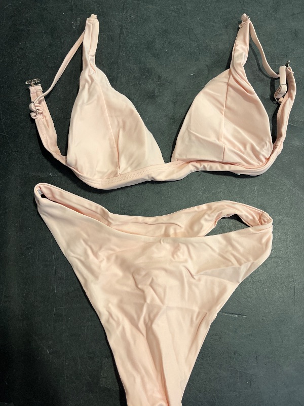 Photo 1 of SIZE S ZAFUL Women's Ribbed Solid O-Ring String Bikini Tie Side Swimsuit Two Pieces Bathing Suit