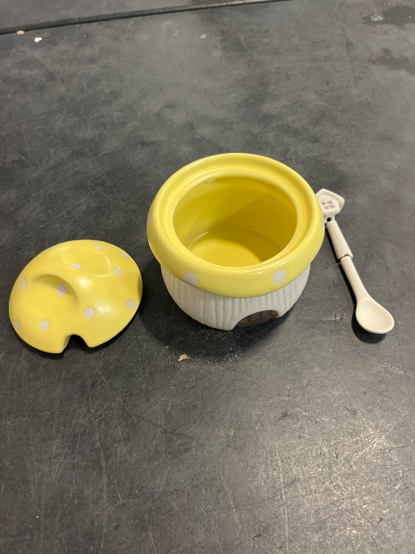 Photo 1 of MayeBridge Mushroom Sugar Bowl, Cute Ceramics Salt Pot, Pepper Storage Jar with Lid and Spoon,Seasoning Box Condiment Pots (Yellow)