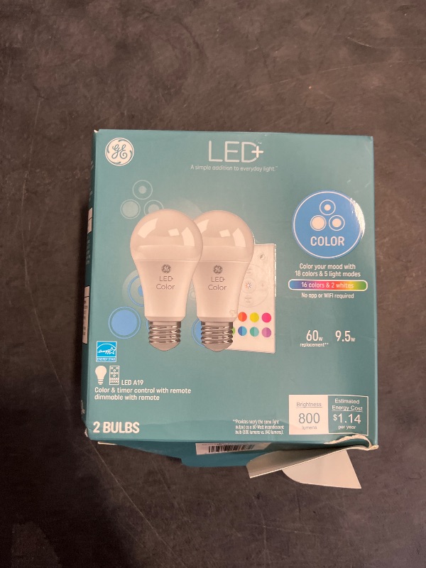 Photo 1 of GE LED+ Color Changing LED Light Bulbs with Remote, No App or Wi-Fi Required, A19 Standard Bulbs (2 Pack)