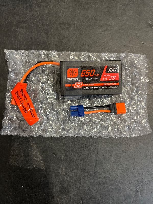 Photo 1 of Spektrum 7.4V 650mAh 2S Smart G2 Hardcase 30C LiPo: IC2, SPMX652SH2