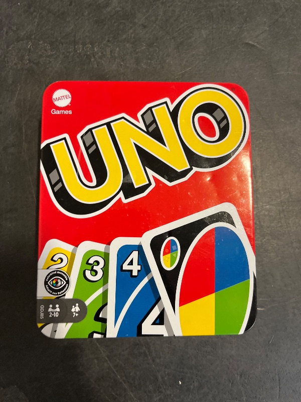 Photo 1 of Mattel Games UNO Card Game for Family Night, Travel Game & Gift for Kids in a Collectible Storage Tin for 2 to 10 Players (Amazon Exclusive)