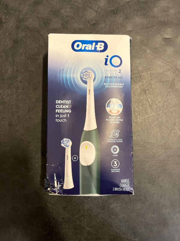 Photo 1 of Oral-B iO Series 2 Rechargeable Electric Powered Toothbrush Starter Kit, Forest Green with 2 Brush Heads - Automatic Pressure Sensor to Protect Gums - 3 Modes - 2 Min Timer