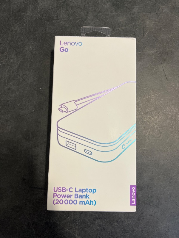 Photo 1 of Lenovo Go USB-C Laptop Power Bank (20000 mAh) - 65W - USB-C and USB-A Ports - Fast Charging Portable Power Station with Integrated Cable - Model PBLG2W - Storm Grey