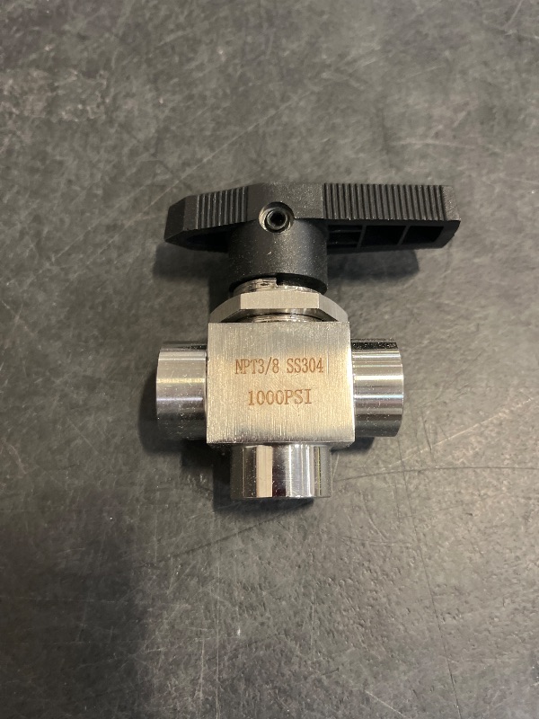 Photo 1 of 3 Way Ball Valve 3/8" NPT Reduce port 5mm Stainless Steel L Port Instrument Fitting panel mount
