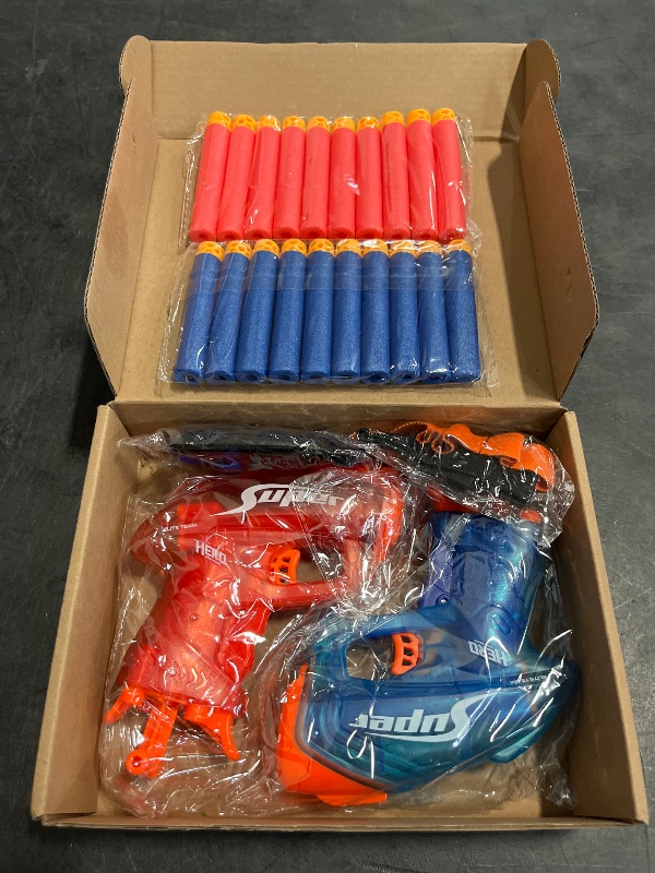 Photo 1 of 2 Pack Mini Blaster Guns Set for Nerf, Small Toys Pistol for Boys Birthday Gifts, for Kids Toddlers Age 3-5 5-7 8-12 Year Olds - 20 Refill Foam Darts 2 Wristbands
