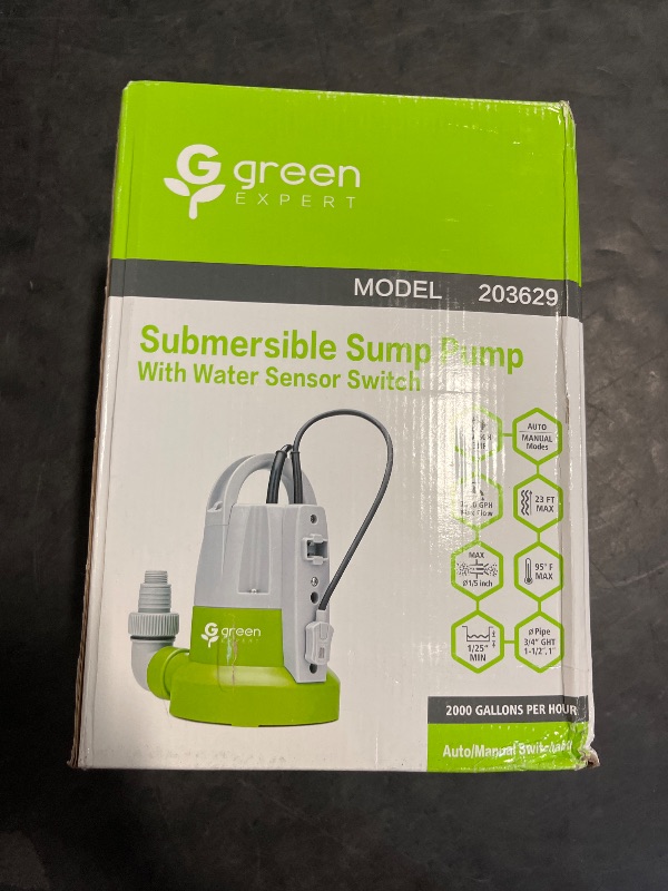 Photo 1 of Green Expert 1/3HP Submersible Sump Pump with Unique Flow Sensor Switch Last-inch Water Drainage for Flooded Basement Backyard Pool Hot Tub Rain Barrel 25FT Power Cord Easy to Use