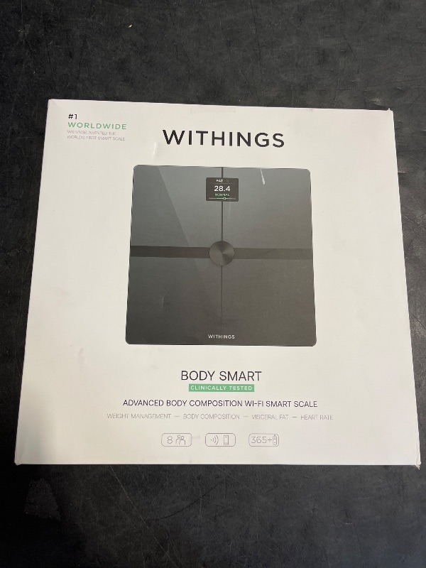 Photo 1 of WITHINGS Body Smart - Accurate Scale for Body Weight and Fat Percentage, Body Composition Wi-Fi and Bluetooth Weight Scale, Baby Weight Scale, Smart Scale Apple Health Compatible, Bathroom Scale