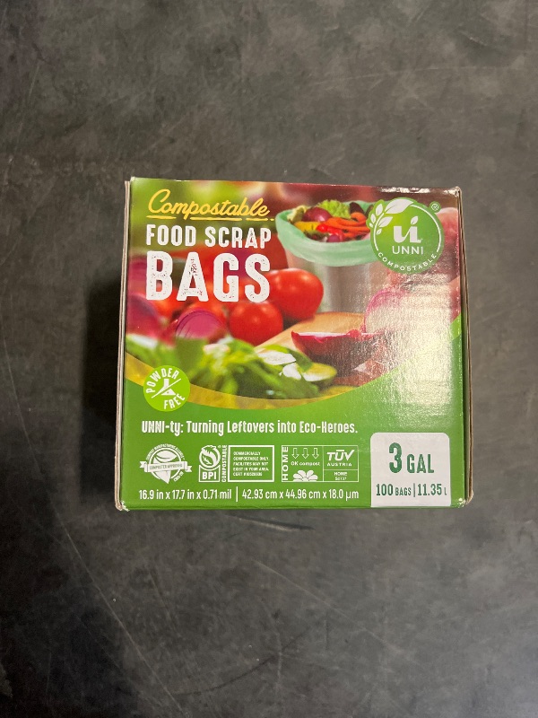 Photo 1 of UNNI Compostable Liner Bags, 3 Gallon, 11.35 Liter, 100 Count, Extra Thick 0.71 Mil, Small Kitchen Food Scrap Waste Bags, ASTM D6400, US BPI, CMA and Europe OK compost HOME Certified, San Francisco