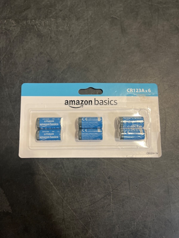 Photo 1 of Amazon Basics 6-Pack Non-Rechargeable CR123A Lithium Batteries, 3 Volt, Up to 10-Year Shelf Life