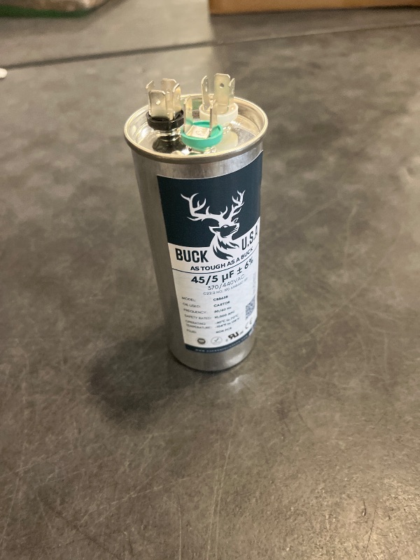 Photo 1 of Buck 45+5uF 45/5 MFD ±6% CBB65B Dual Run Round Start Capacitor - Ideal for HVAC Systems, Air Conditioner Unit Fan Motor Start, Heat Pump, & Condenser Straight Cool Applications 370/440VAC 50/60Hz