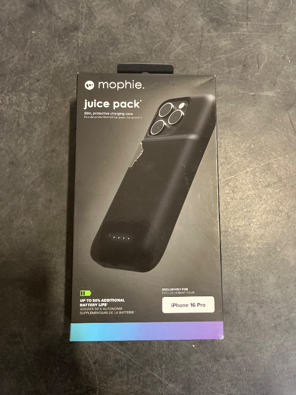Photo 1 of mophie Juice Pack Battery Case for iPhone 16 Pro - Slim Charging Case, Magnetic Back for Wallets & Mounts, +50% Extra Battery Life, Enhanced 6-Foot Drop Protection, Sustainable Material, Black