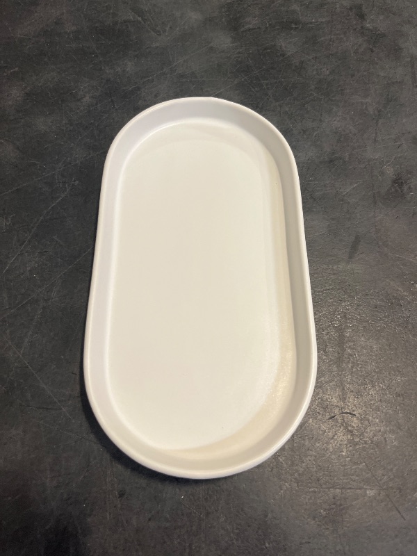 Photo 1 of Eyrozia White Round Soap Dispenser Tray - 8'' Ceramic Vanity Tray for Bathroom Decorative, Jewelry Ring Dish, Comestic Holder, Kitchen Sink Countertop Organizer Plate