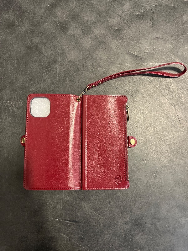 Photo 1 of XcaseBar for iPhone 13 6.1" Wallet case with Zipper Credit Card Holder?RFID Blocking?, Flip Folio Book PU Leather Phone case Shockproof Cover Women Men for Apple 13 case Wine Red