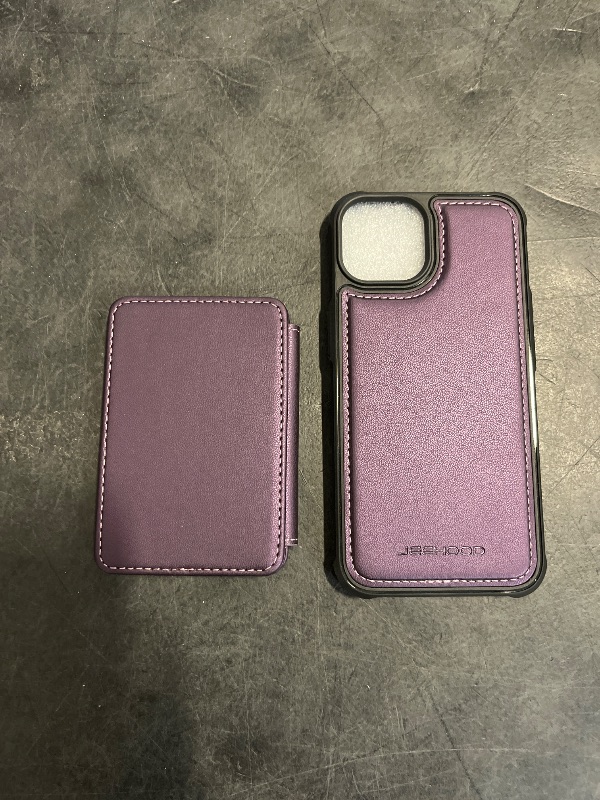 Photo 1 of JEEHOOD Compatible with Magsafe for iPhone 14 6.1" Magnetic Wallet Case with Card Holder, RFID Blocking Kickstand 2 in 1 Detachable Shockproof Case, Purple