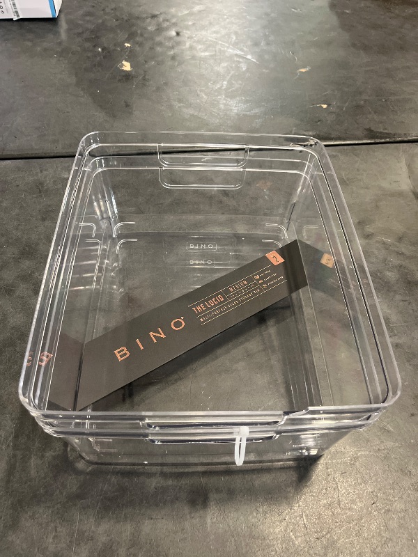 Photo 1 of BINO | Plastic Storage Bins, Medium - 2 Pack | THE LUCID COLLECTION | Multi-Use Built-In Handles | BPA-Free | Clear Storage Containers | Fridge Organizer | Pantry & Home Organization