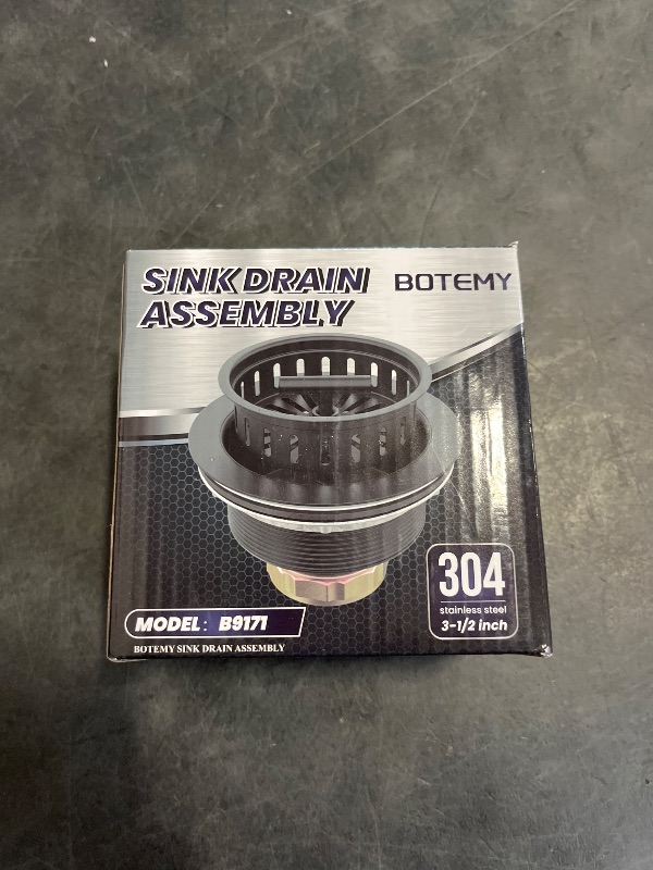 Photo 1 of BOTEMY B9171 Black Kitchen Sink Drain Kit 3 1/2 Strainer With Stainless Steel Stopper Assembly Basket Fit Standard Drain Hole