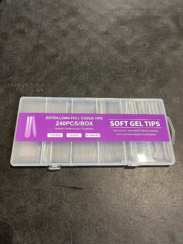Photo 1 of Cycullinyt 240Pcs Square Soft Gel Nail Tips, XXXLong Square Nails, 12 Sizes Full Cover Press On Acrylic False Nail Tips No Trace for Beginners and Professional Home Salon Diy