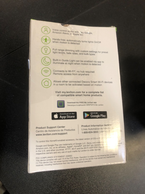 Photo 1 of Leviton Decora Smart Motion Sensing Dimmer Switch, Wi-Fi 2nd Gen, Neutral Wire Required, Works with My Leviton, Alexa, Google Assistant, Apple Home/Siri & Wired or Wire-Free 3-Way, D2MSD-1RW, White