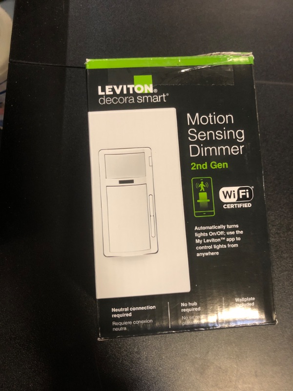 Photo 1 of Leviton Decora Smart Motion Sensing Dimmer Switch, Wi-Fi 2nd Gen, Neutral Wire Required, Works with My Leviton, Alexa, Google Assistant, Apple Home/Siri & Wired or Wire-Free 3-Way, D2MSD-1RW, White