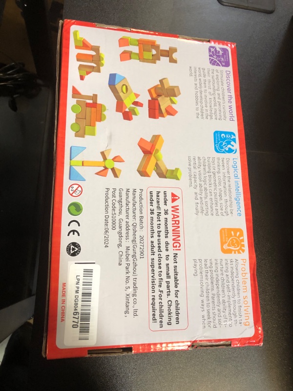 Photo 1 of Large Wooden Building Blocks Set - Educational Preschool Learning Toys with Carrying Bag, Toddler Blocks Toys for 3+ Year Old Boy and Girl Gifts