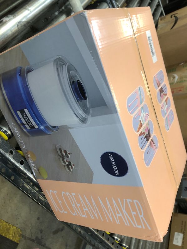 Photo 1 of AIRMSEN Ice Cream Maker, 2.1-Quart Automatic Ice Cream Machine with LED Screen and Timer for Gelato Milkshakes Sorbet, Double-Insulated Freezer Bowl, Compact Size, Perfect for Family (Blue, Large)