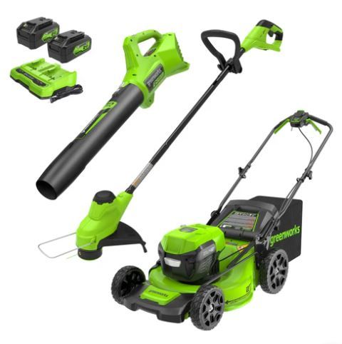 Photo 1 of 48V (2x24V) 21" Cordless Battery Self-Propelled Mower, 12" String Trimmer & 320 CFM Blower Combo Kit w/ (2) 5.0Ah Batteries & Chargers
