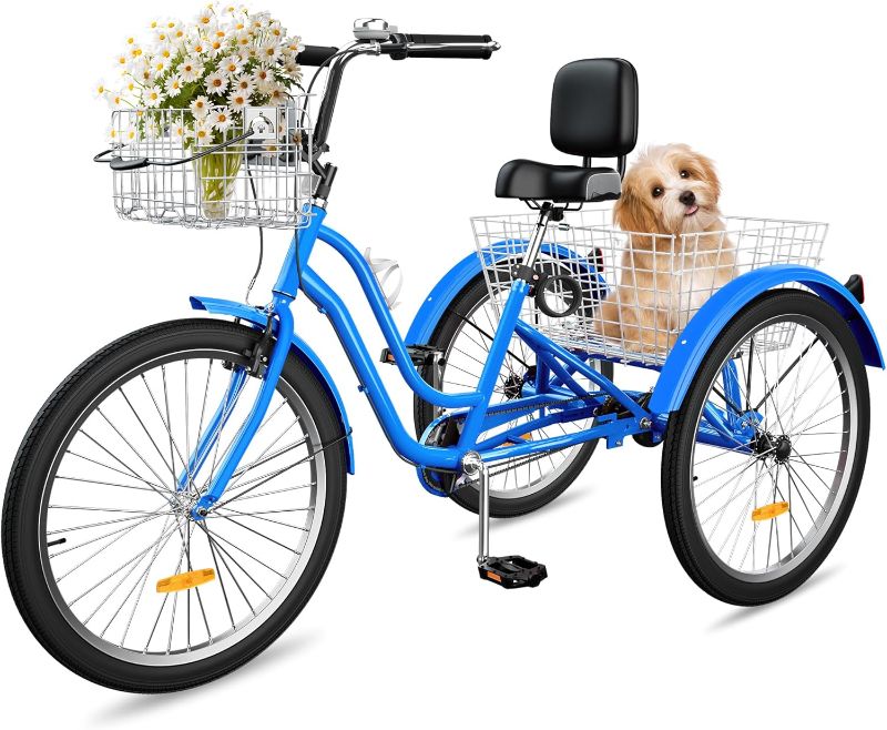 Photo 1 of YITAHOME Adult Tricycle, 24 & 26 Inch 3-Wheel Bikes, 1 & 7 Speed Trike for Adults, Low Step-Through Cruiser Bike with Front and Rear Baskets, Large Seat with Backrest for Seniors, Women, Men
