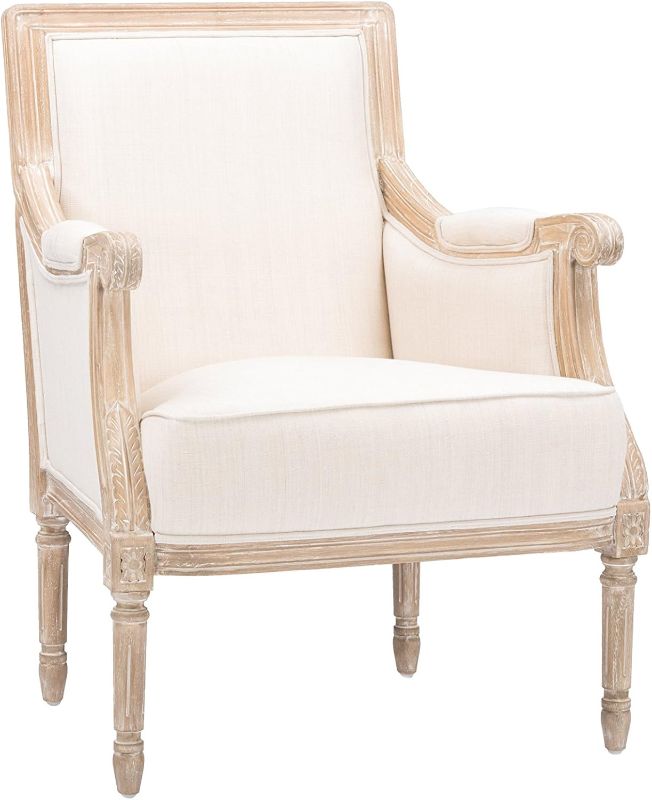 Photo 1 of Baxton Studio Chavanon Wood and Linen Traditional French Accent Chair with Arm Rest, Light Beige
