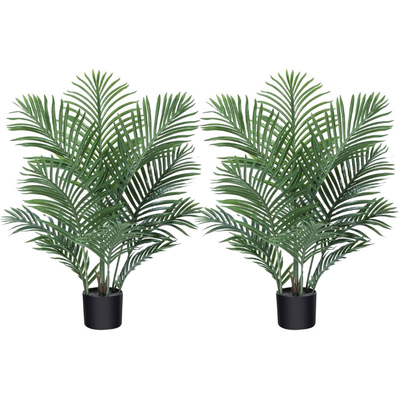 Photo 1 of 2 Pack 3 Feet Fake Majesty Palm Plant Artificial Majestic Palm Faux Ravenea Rivularis in Pot for Indoor Outdoor Home Office Store, Great Housewarming Gift, Set of 2