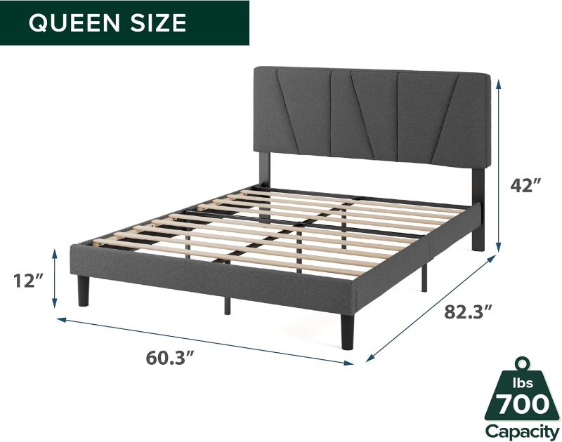 Photo 1 of *no headboard*
ZINUS Queen Maya Upholstered Bed Frame with Asymmetric Headboard, Durable Wooden Slats, Sturdy Framework, Noise Free Sleep, No Box Spring Needed, Easy Assembly, Eco Friendly Packaging, Dark Grey