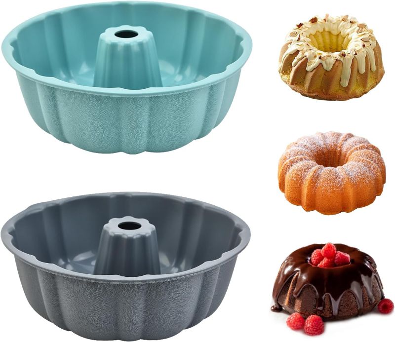 Photo 1 of 2 Pack Silicone Bundt Cake Pan Nonstick,10 Inch, Silicone Cake Molds,Pound Cake Pan, Baking Cake Pan for Jello,Gelatin,Cake,Brownie and Bread