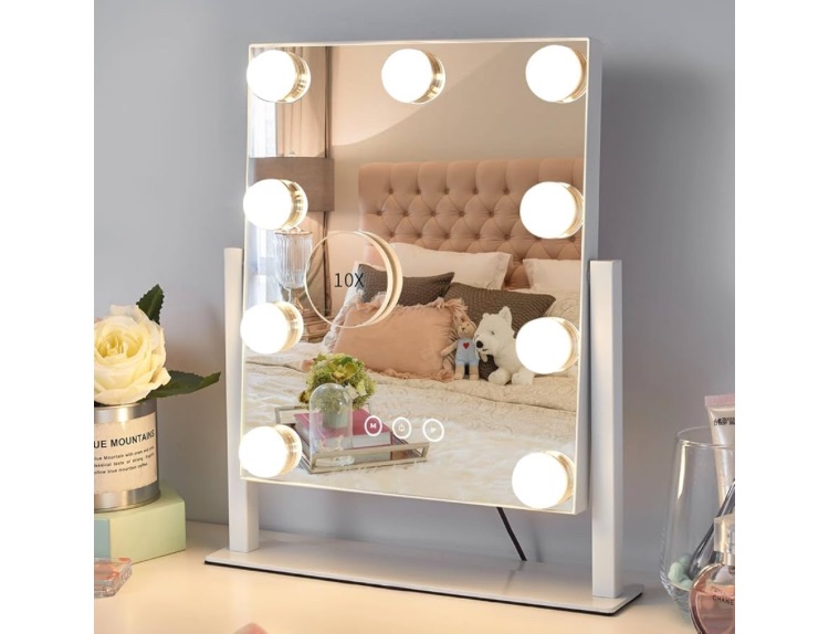 Photo 1 of **see notes**
Vanity Mirror with Lights,Lighted Vanity Mirror with 9 Dimmable Bulbs for Dressing Room & Bedroom,3 Color Lighting,Modes Detachable 10x Magnification 360°Ratation(White) 12" L x 14.4" W
