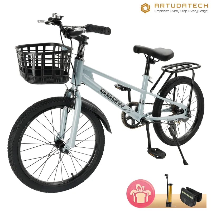 Photo 1 of ARTUDATECH Kids Bike Girls Boys 20 Inch Children's Bicycle with Basket for Age 6-12 Years old with Air Pump and Bike bag
