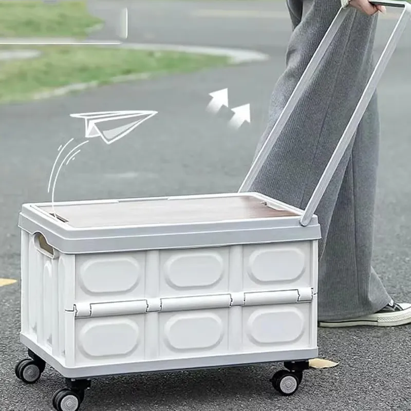 Photo 1 of ****NO WHEELS/BROKEN HANDLE****Rolling Crate Cart with Wheels, RLUETIME Collapsible Rolling Storage Bin with Wooden Cover, Foldable Utility Cart with Wheels for Picnic Camp Outdoor , 55L?White&Gray
