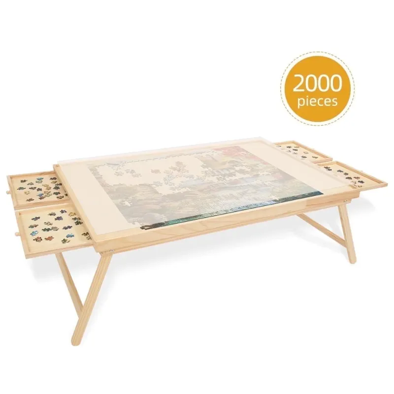 Photo 1 of 2000 Piece Portable Puzzle Board with Folding Legs,41" x 28" Wooden Jigsaw Puzzle Table with 4 Drawers & Cover, Family Multifunctional Folding Table for Adults and Kids