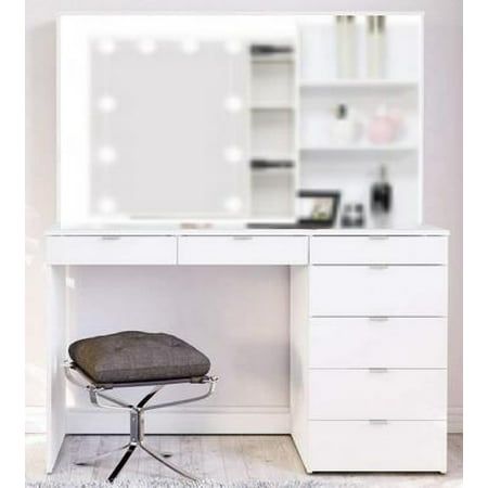 Photo 1 of *see notes*
Ktaxon Vanity Set with 3 Color Lighted Mirror Makeup Table with 6 Drawers Dressing Table Makeup Desk with Stool White
