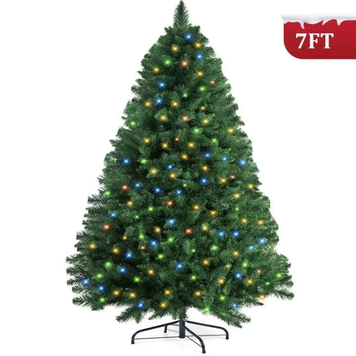 Photo 1 of ***THE TREE IS SKINNER****VAVSEA 7FT Pre-Lit Christmas Tree, Hinged Artificial Xmas Trees with 300 Multi-Color LED Lights & 1000 PVC Branch Tips for Holiday Party Office Home Decor
