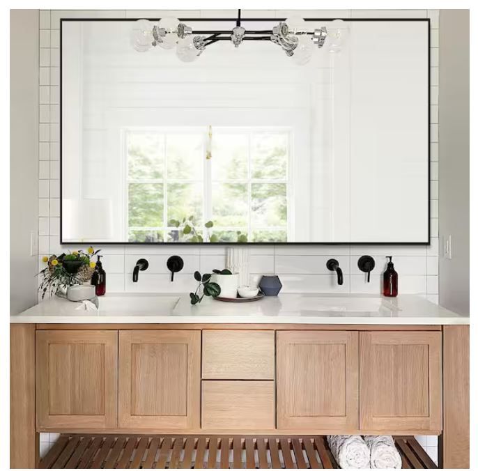 Photo 1 of 51 in. x 31 in. Large Modern Rectangle Metal Framed Bathroom Vanity Mirror
