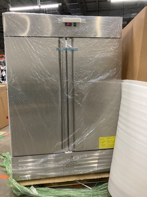 Photo 2 of 54"W 2 Door Commercial Refrigerator Stainless Steel Fan Cooling 49 Cu.ft Refrigerator for Restaurant, Bar, Shop Upright 33?~41?, Stainless Steel Reach-in, ETL and DOE Approved